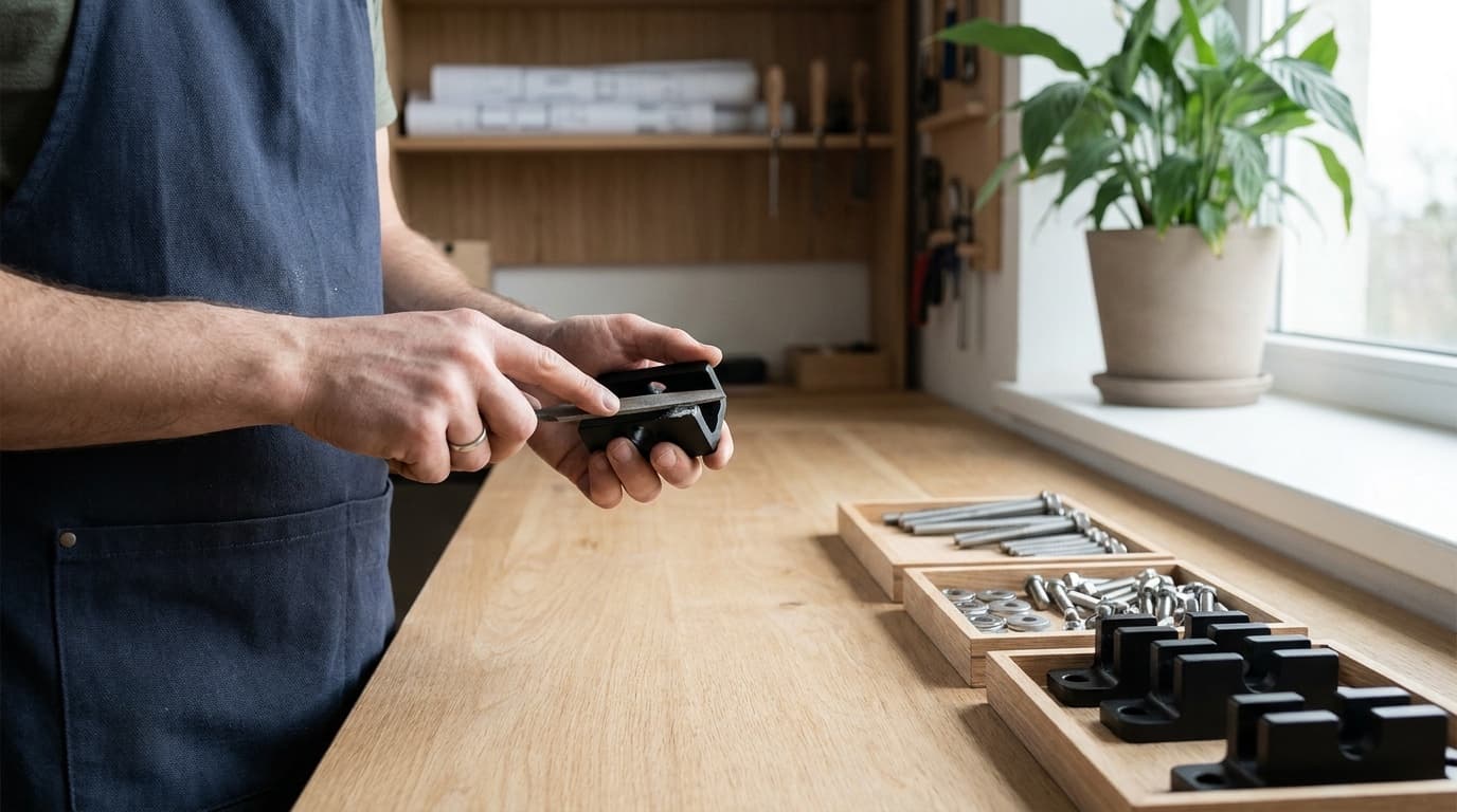 Hand-finishing a marine rail mount in the AdriaFab workshop